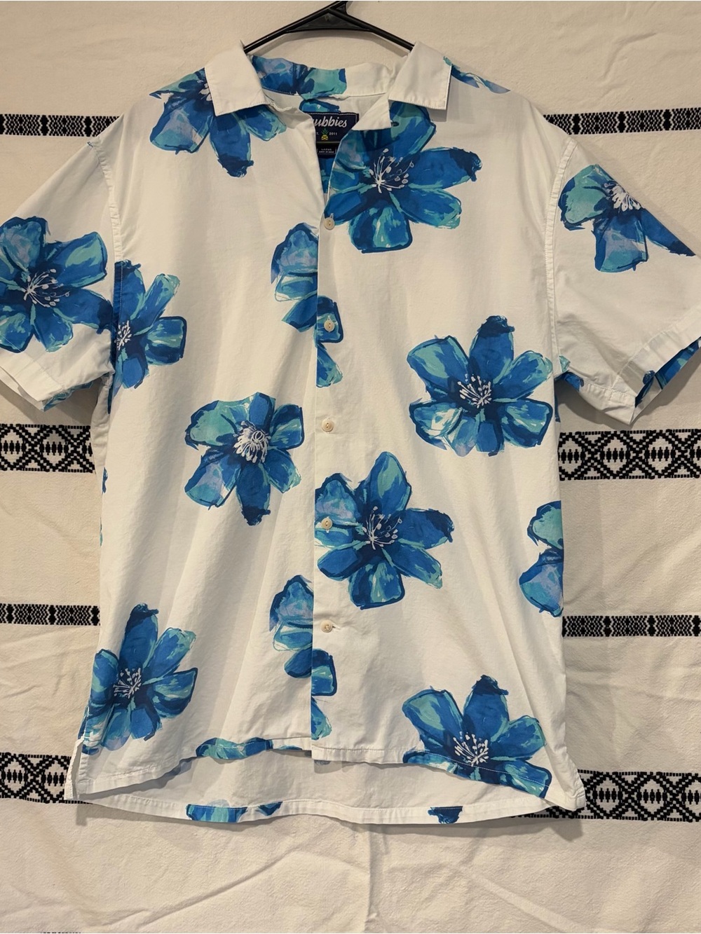 chubbies White Short-Sleeve Shirt with Blue Floral Print